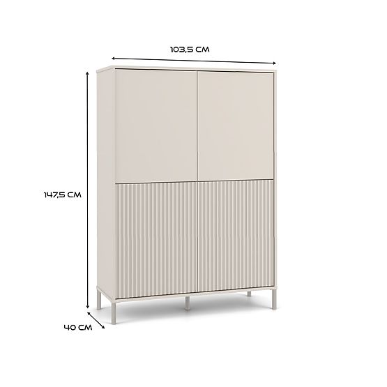 Vitrína KAMARO 4DK SLIM/HLADKÝ KAŠMÍR 4 Dveře Lamely Rýhovaný + Klasický Přední