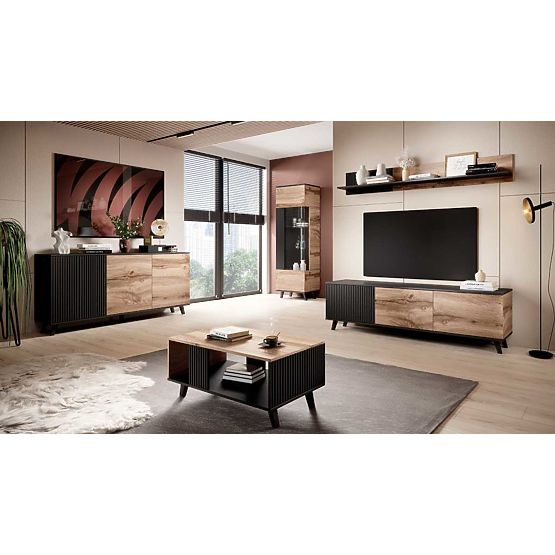 Vitrína RANDOM W-1 - Dub Wotan/Černý