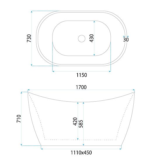Volně stojící akrylátová vana ATENA 170