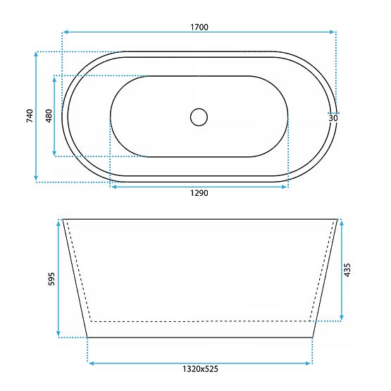 Volně stojící akrylátová vana OFELIA 170