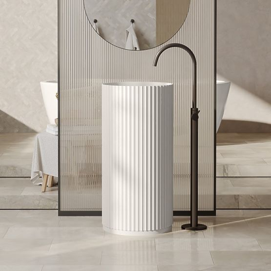 Volně stojící umyvadlo Ciriola, kompozitní, 45x90 cm, světle šedé, rýhované