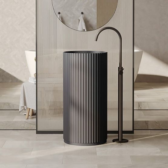 Volně stojící umyvadlo Ciriola, kompozitní, 45x90 cm, tmavě šedé, rýhované