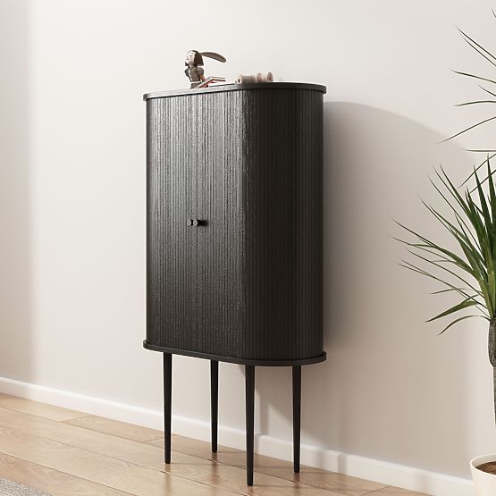 Vysoká komoda Clemente s lamelami, černá