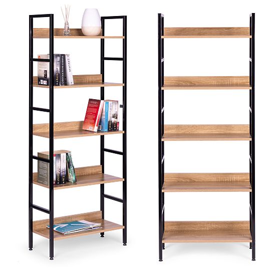 Vysoký loftový regál 5 polic kov MDF ModernHome