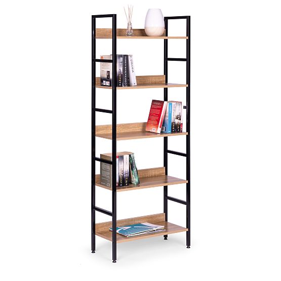 Vysoký loftový regál 5 polic kov MDF ModernHome