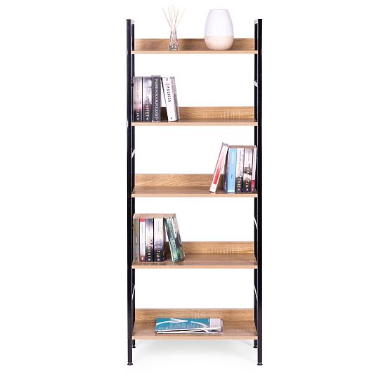Vysoký loftový regál 5 polic kov MDF ModernHome