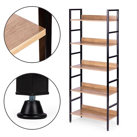 Vysoký loftový regál 5 polic kov MDF ModernHome