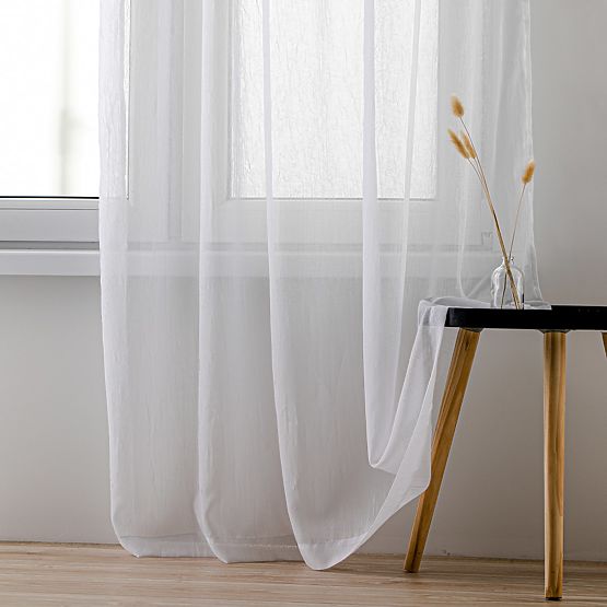 Záclona KRESZ bílá barva klasický styl flex flex 5,5 cm s dvojitým záhybem drcený voál 140x270