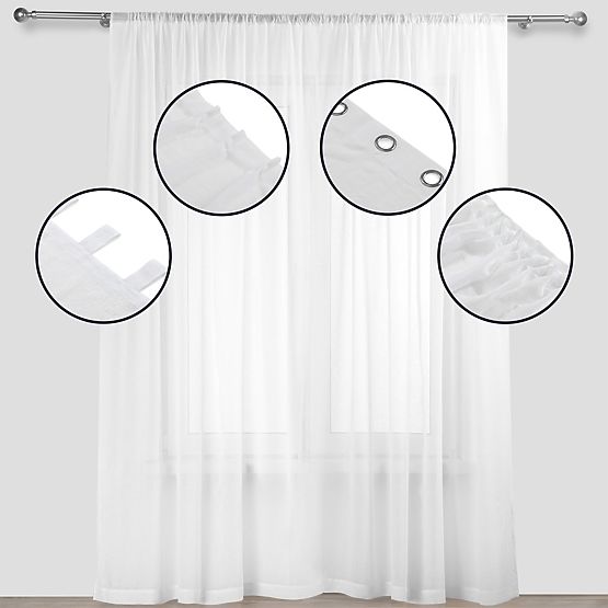 Záclona KRESZ bílá barva klasický styl flex flex 5,5 cm s dvojitým záhybem drcený voál 140x270