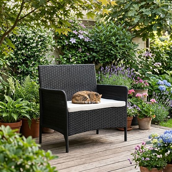 Zahradní dvoumístná pohovka s polštářem lavice na balkon terasu zahradu černá MultiGarden