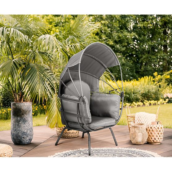 Zahradní křeslo kokon se skládací stříškou šedé ModernHome