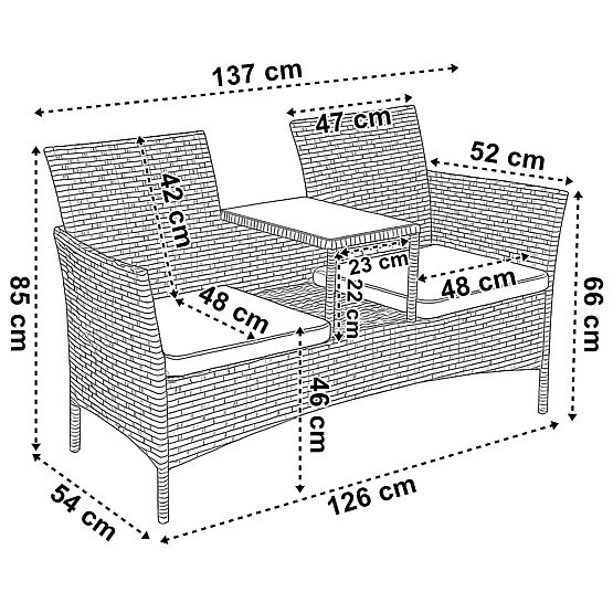 Zahradní lavice z technoratanu pohovka CORDOBA černá s béžovými polštáři