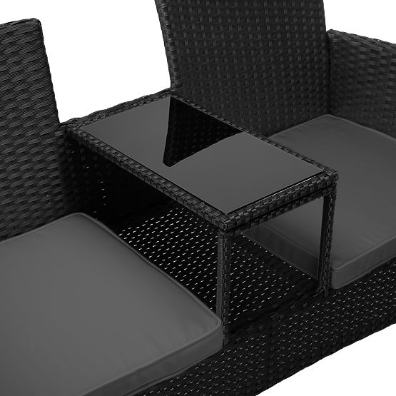 Zahradní lavice z technoratanu pohovka CORDOBA černá s šedými polštáři