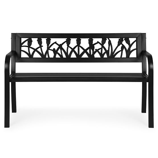 Zahradní lavička s dekorativním opěradlem 120x50 cm kovová parková černá MultiGarden