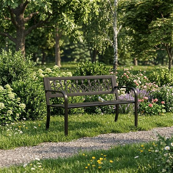 Zahradní lavička s dekorativním opěradlem 120x50 cm kovová parková černá MultiGarden