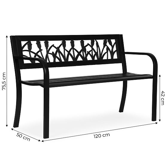 Zahradní lavička s dekorativním opěradlem 120x50 cm kovová parková černá MultiGarden