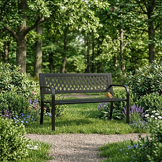 Zahradní lavička s mřížkovým opěradlem 120x50 cm kovová parková černá MultiGarden