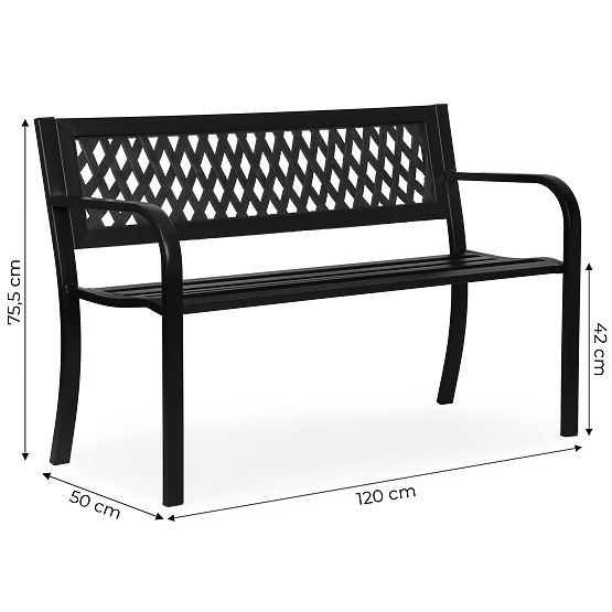 Zahradní lavička s mřížkovým opěradlem 120x50 cm kovová parková černá MultiGarden