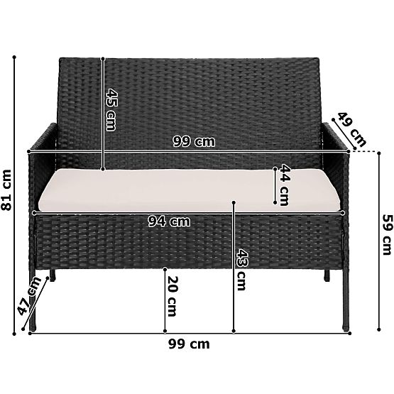 Zahradní nábytek z technoratanu sada 4v1 MAGNOLIA černá béžové polštáře