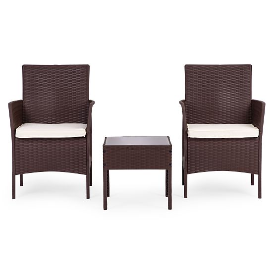 Zahradní nábytková sada 2 křesla + stolek tvrzené sklo hnědá MultiGarden