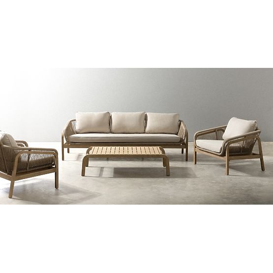 Zahradní nábytková sada Belpasso, pletenina, eukalyptové dřevo FSC, teakový vzhled, světle béžová, z