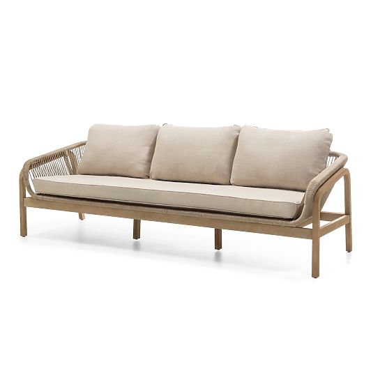 Zahradní nábytková sada Belpasso, pletenina, eukalyptové dřevo FSC, teakový vzhled, světle béžová, z