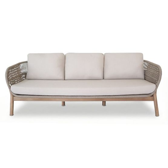 Zahradní nábytková sada Fiorentino 2 teakový vzhled, výplet, světlé akáciové dřevo FSC, béžová, zaob