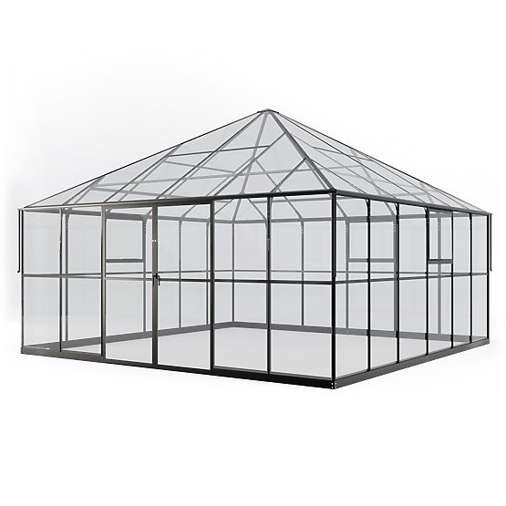 Zahradní oranžérie ProGlass Gazebo Large s základem 17,8 m² tvrzené sklo 4 mm, hliník, černá