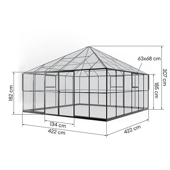 Zahradní oranžérie ProGlass Gazebo Large s základem 17,8 m² tvrzené sklo 4 mm, hliník, černá