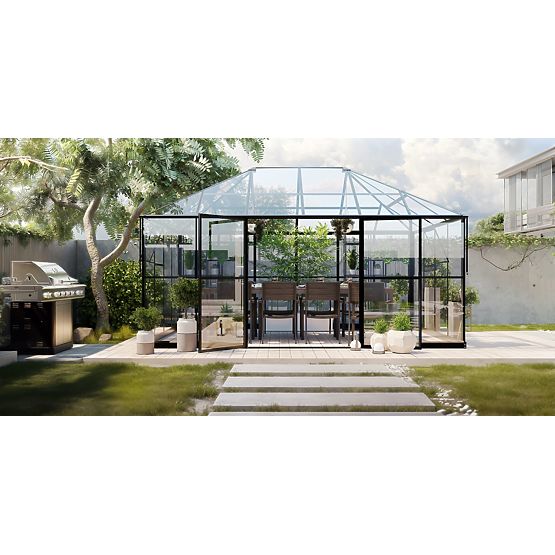 Zahradní oranžerie ProGlass Gazebo Standard se základem 12 m² tvrzené sklo 4 mm, hliník, černá