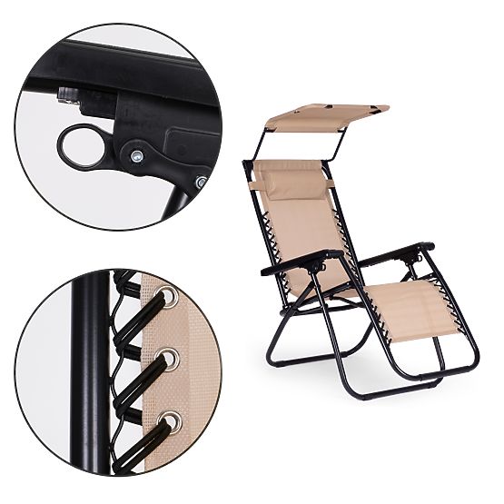 Zahradní plážové lehátko s nastavitelným opěradlem a pohyblivou stříškou Modernhome - béžové