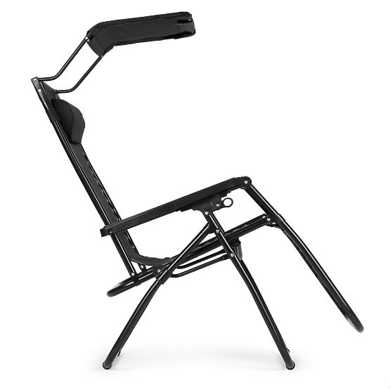 Zahradní plážové lehátko s nastavitelným opěradlem a pohyblivou stříškou Modernhome - černé