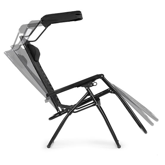 Zahradní plážové lehátko s nastavitelným opěradlem a pohyblivou stříškou Modernhome - černé