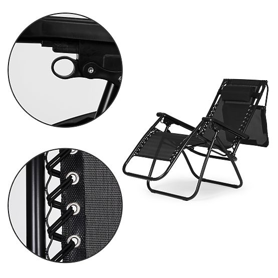 Zahradní plážové lehátko s nastavitelným opěradlem a pohyblivou stříškou Modernhome - černé