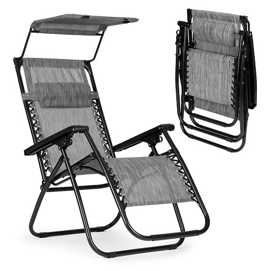 Zahradní plážové lehátko s nastavitelným opěradlem a pohyblivou stříškou Modernhome - šedé