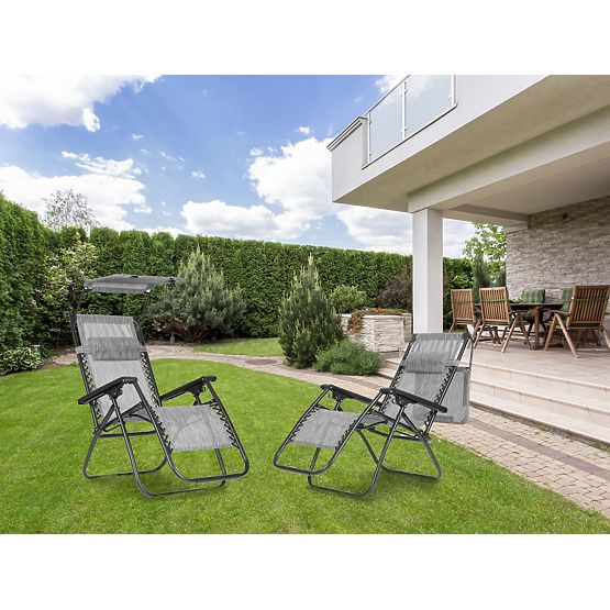 Zahradní plážové lehátko s nastavitelným opěradlem a pohyblivou stříškou Modernhome - šedé