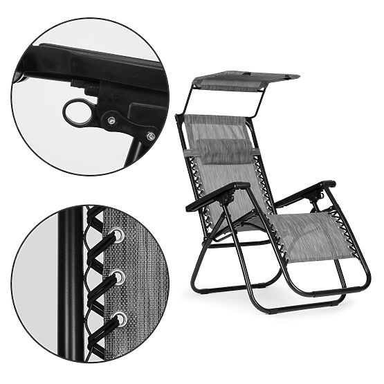 Zahradní plážové lehátko s nastavitelným opěradlem a pohyblivou stříškou Modernhome - šedé