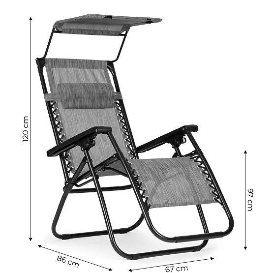 Zahradní plážové lehátko s nastavitelným opěradlem a pohyblivou stříškou Modernhome - šedé