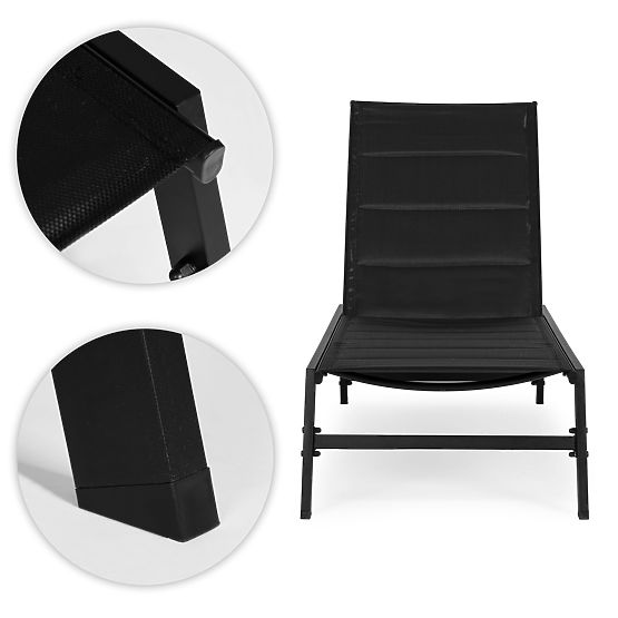 Zahradní plážové lehátko s nastavitelným opěradlem, ocelová konstrukce, černé MultiGarden