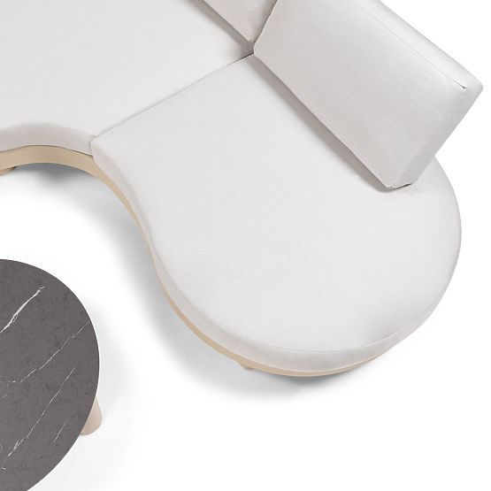 Zahradní rohová sedačka se 2 stolky Santa Ana, hliníková, béžová, mramorová dekorace, oblé tvary