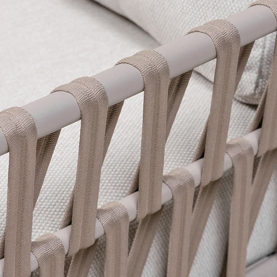 Zahradní rohová sedačka se stolkem Amarello, hliníková, pletená, světle béžová/béžovošedá