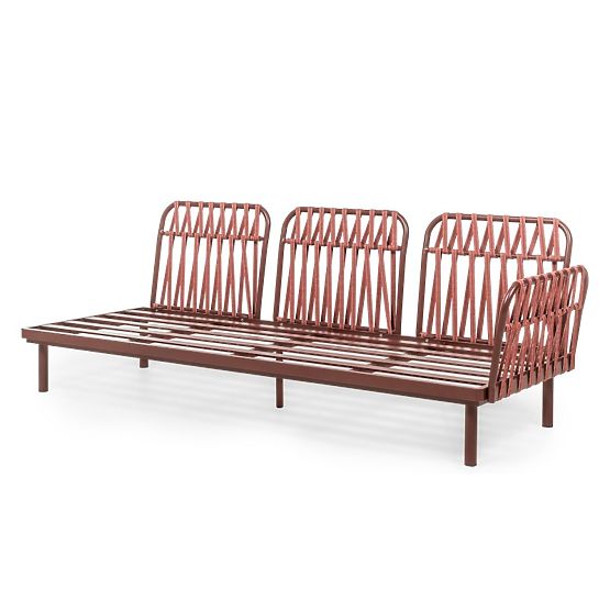 Zahradní rohová sedačka se stolkem Amarello, hliníková, výplet, světle béžová/bordově hnědá