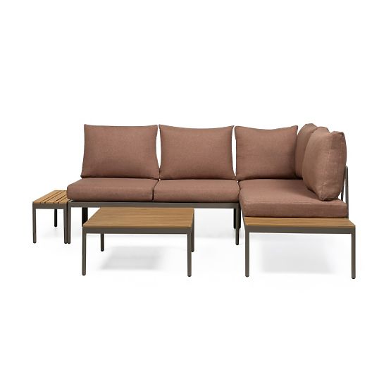 Zahradní rohová sedačka se stolkem Lugi, polywood, moka/šedá