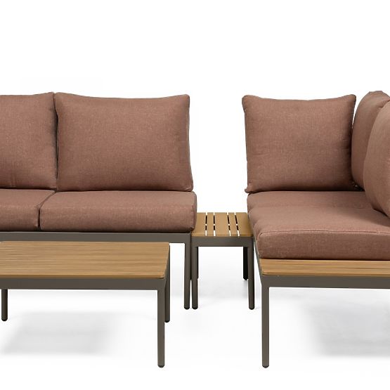 Zahradní rohová sedačka se stolkem Lugi, polywood, moka/šedá