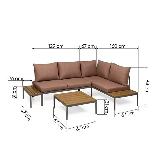 Zahradní rohová sedačka se stolkem Lugi, polywood, moka/šedá