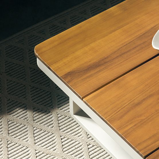 Zahradní rohová sedačka se stolkem Porticato, akáciové dřevo FSC, teakový vzhled, světle béžová