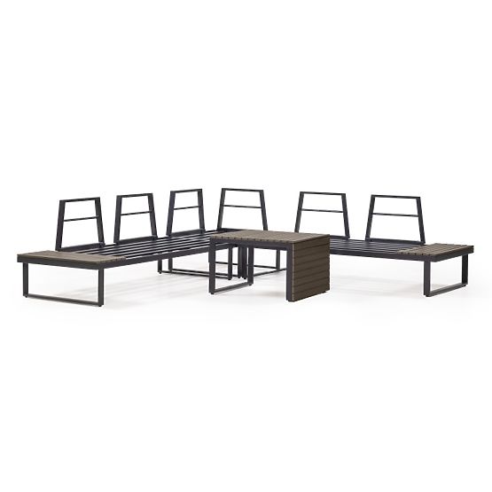 Zahradní rohová sedačka se stolkem Valongo, polywood, spun-poly, světle šedá/antracitová