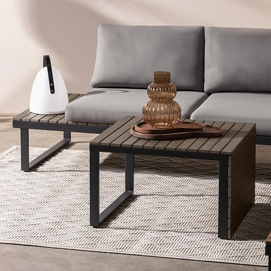 Zahradní rohová sedačka se stolkem Valongo, polywood, spun-poly, světle šedá/antracitová