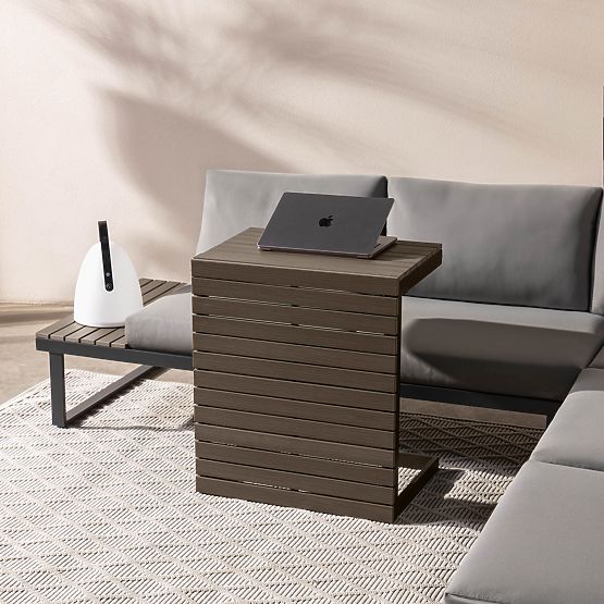 Zahradní rohová sedačka se stolkem Valongo, polywood, spun-poly, světle šedá/antracitová