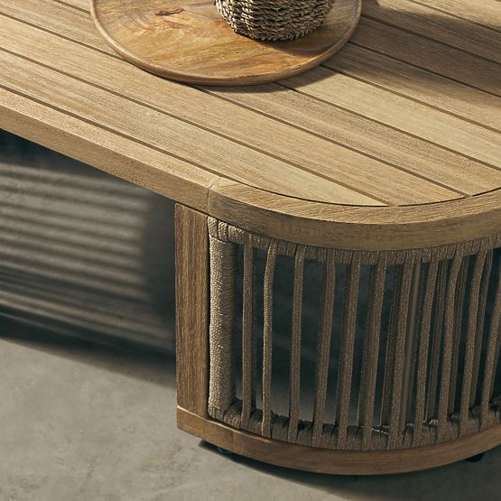 Zahradní rohová souprava se stolkem Vetralla, výplet, akáciové dřevo FSC, teakový vzhled, světle béž